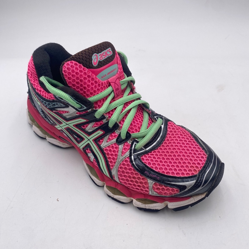 ASICS Gel-Nimbus 16 Running Shoes Womens 6.5 Pink Black Mint T485N GEL Cushioned